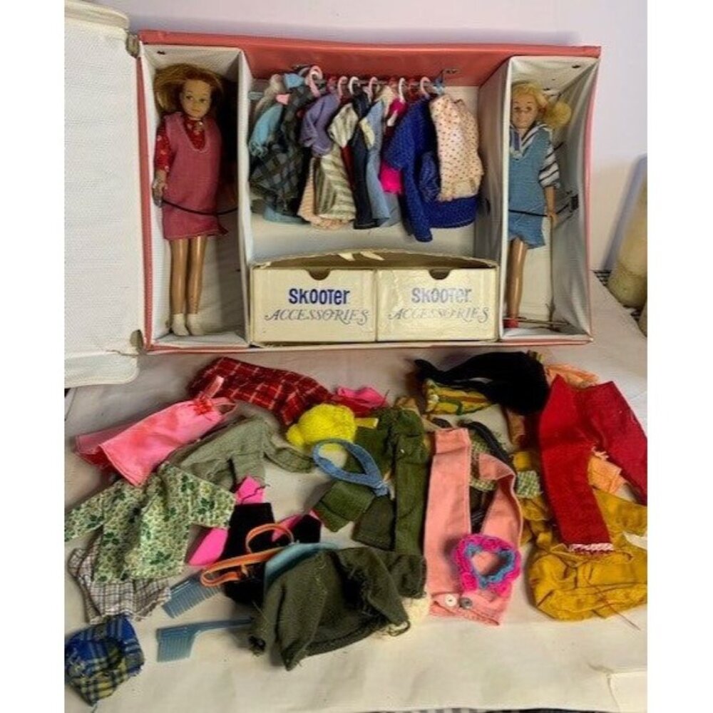 Vintage 1960s Skooter Doll Set with Accessories & Clothes Case